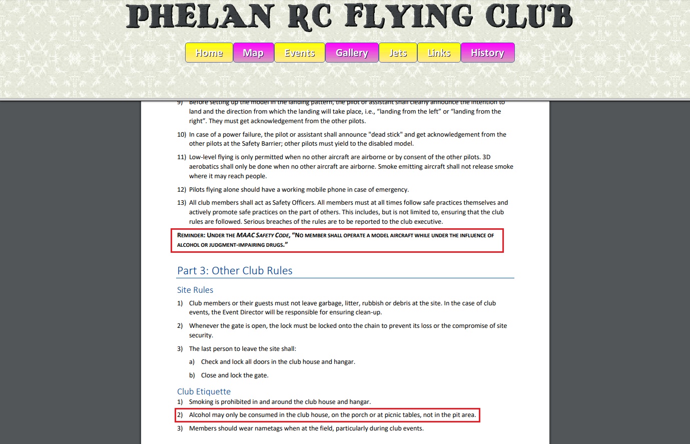 Phelan RC Flying Club Rules